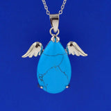 Angel Wing Water drop Necklace Healing Crystal Pendant Women's Chakra Balance Gemstone Necklace with 18 in cross Chain