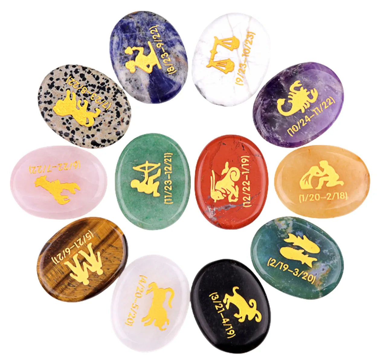 Carving 12 Constellation Healing Stones Multiple Gemstones Choose Oval Polished Gemstone Collectibles #SP1904-W16