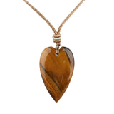 4cm Natural Crystal Long Heart Pendant Necklace | Polished Gemstone Teardrop Heart with Adjustable Cord