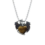 Vintage Medieval Dragon Heart Necklace | Natural Crystal Lapis Rose Quartz Turquoise Charm with Iron Bead Chain | Whimsical Halloween Protection Gift