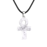 20×30mm Natural Crystal Ankh Cross Pendant Necklace | Egyptian Symbol Gemstone Jewelry for Men & Women