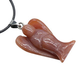 Handmade Craved 1.5Inch Gemstone Angel Pendant Necklace -45CM Black Cord #SN1531