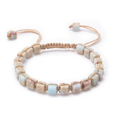 Handmade 6MM Square Imperial Jasper Yoga Bracelet - Adjustable Boho Weave Healing Stone Bracelet Jewelry for Men & Women