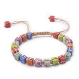 Handmade 6MM Square Imperial Jasper Yoga Bracelet - Adjustable Boho Weave Healing Stone Bracelet Jewelry for Men & Women