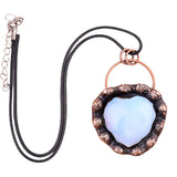 Retro Copper Natural Stone Heart Peneant Necklace 45CM Black Cord