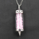 Natural Crystal Chip Wishing Bottle Necklace 5.4cm Glass Pointed Column Vial Pendant Necklace 45+5cm Adjustable Chain Reiki Chakra Healing Stone Jewelry for Women