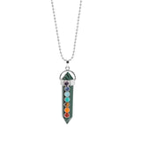 7 Chakra Crystal Point Pendant, Natural Stone Double Terminated Crystal Wand Pendant Chakra Healing Jewelry