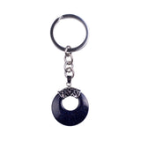 Natural Gemstone Donut Keychain Antique Silver Crown Bail Peace Circle Crystal Key Ring Reiki Healing Stone Key Chain Charm Bag Purse Hanging Ornament