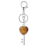 Natural Crystal Heart Key Keychain, Chakra Healing Gemstone Keyring for Car Keys & Bag Charm