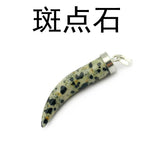 Silver Cap Wolf Tooth Shaped Natural Gemstone Pendant, Curved Claw Chakra Healing Crystal Charm for DIY Leather Cord Necklace Making
