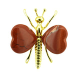 Vintage Gold Plated Insect Butterfly Pendant with Heart Gemstones, Genuine Healing Stone Chakra Crystal Amulet, Handmade Crafting Findings for Romantic Gift