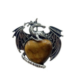 Antique Silver Alloy Winged Dragon Charm - Heart-Shaped Natural Gemstone Pendant for DIY Gothic Punk Jewelry Making & Anniversary Gift