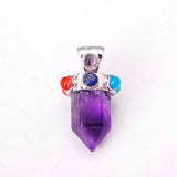 7 Chakra Hexagonal Crystal Point Pendant, Natural Gemstone Tower Pendant for Reiki Healing Jewelry