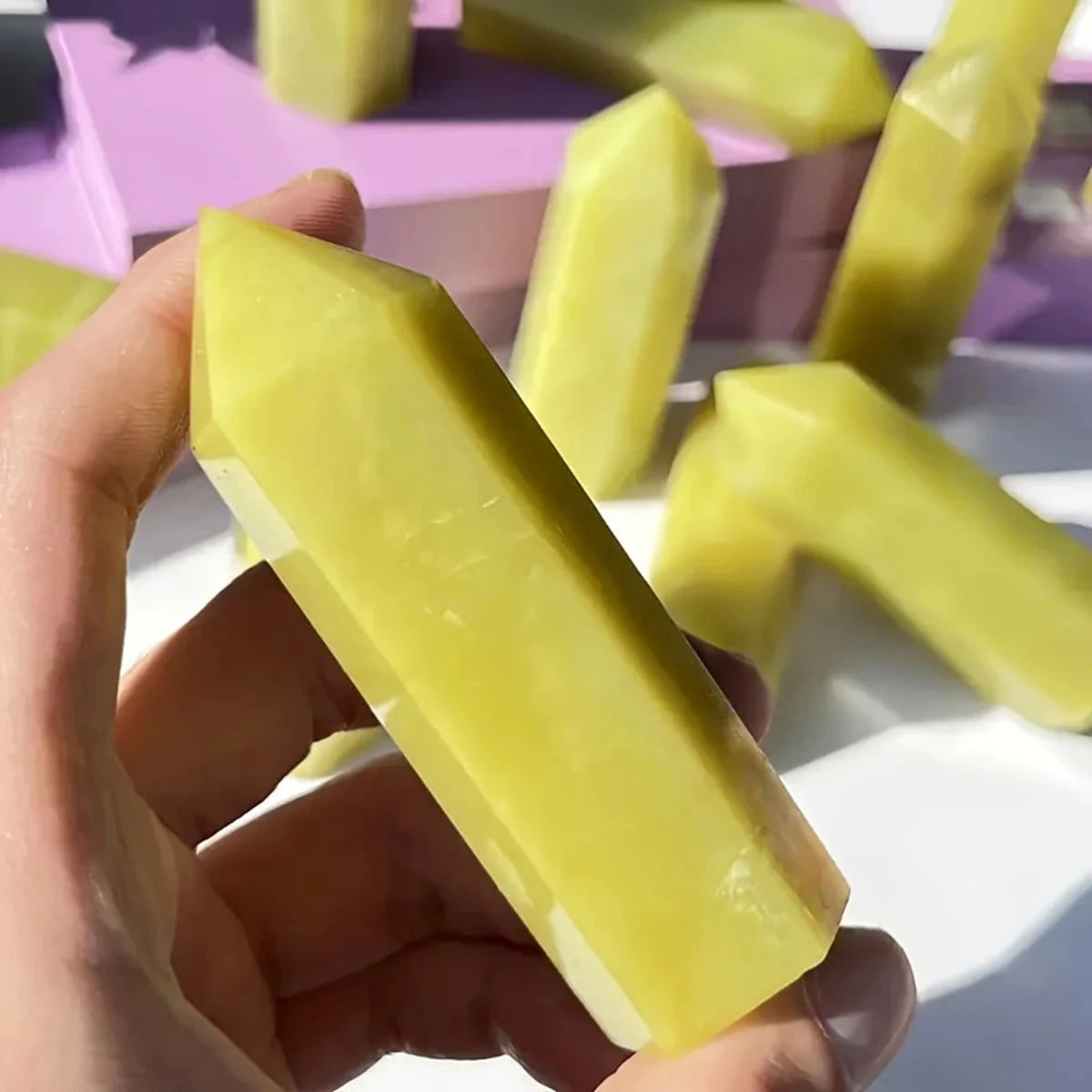 Natural Yellow Calcite Crystal Point Tower Polished Hexagonal Obelisk Wand for Home Decor Meditation Crystal Collection Gift
