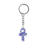Natural Crystal Ankh Cross Keychain | 20×30mm Egyptian Symbol Gemstone Pendant for Bags & Keys
