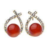 Natural Gemstone Crystal Stud Earrings 18K Gold Plated Cross Hoop Drop Earrings with Zirconia Minimalist Elegant Korean Style Crystal Jewelry