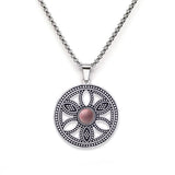 Hollow Life Flower Stainless Steel Gemstone Necklace for Women Men