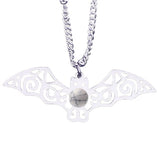 Vintage Stainless Steel Bat Pendant Gemstone Necklace - Gothic Punk Bat Wing Jewelry - Mystical Amulet Gift for Men & Women