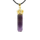 Crown Crystal Cylinder Pendant Gold Plated Rhinestone Cap Natural Gemstone Healing Charm for Reiki Jewelry Making