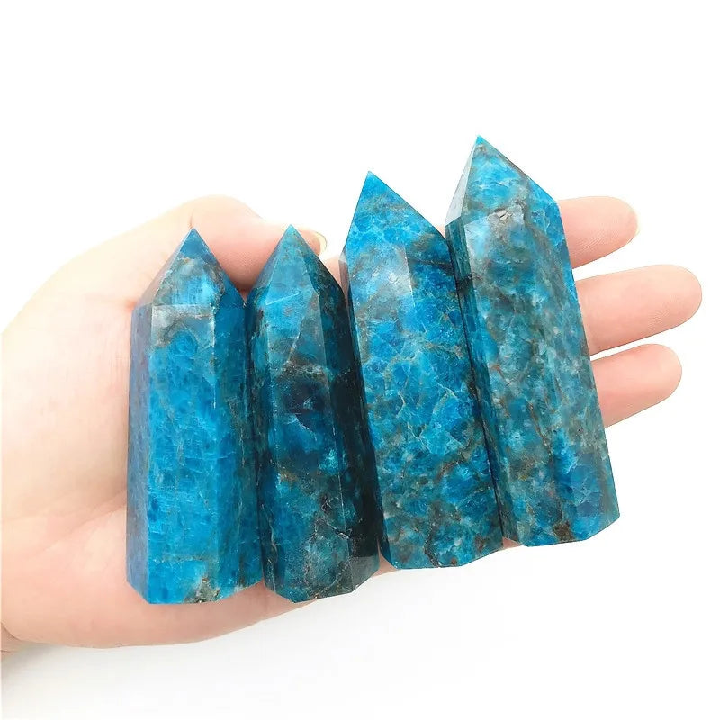 Natural Blue Apatite Crystal Point Tower Polished Hexagonal Obelisk Wand for Home Decor Meditation Crystal Collection Gift