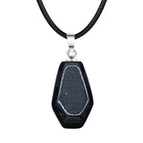 30mm Natural Crystal Coffin Pendant Necklace, Gothic Healing Stone Charm for Halloween