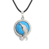 Eagle Silhouette Round Pendant Necklace Silver Lace Frame Natural Crystal Black Wax Cord Spirit Animal Jewelry