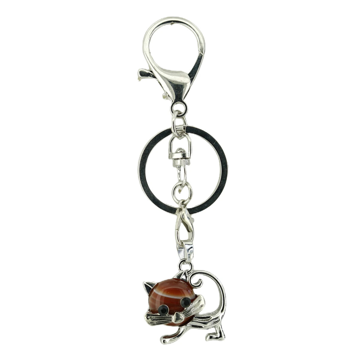 Healing Crystal Rose Quartz Semiprecious Stone Crafts Charm Cat Pendant Keychain for Women and Men