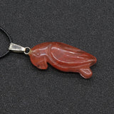 Hand Carved Natural Crystal Parrot Pendant Necklace, Multi Gemstone Bird Spirit Animal Reiki Healing Stone Amulet with Black Wax Cord Lucky Charm