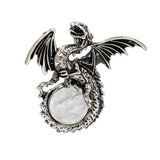 Vintage Silver Winged Dragon Orb Pendant - Epic Fantasy Protective Talisman Natural Gemstone Necklace for Men Women