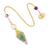 7 Chakra Orgone Pendulum with Lotus Top Gold-Plated Resin Crystal Pendulum with Chain for Divination Healing Witchcraft