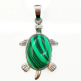 Natural Gemstone Turtle Pendant Silver‑Tone Alloy Tortoise Animal Charm Oval Inlaid Crystal Stone 36×24mm Chakra Reiki Healing Pendant for DIY Necklace Jewelry Making Bulk Wholesale