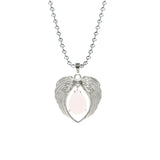 Vintage Silver Angel Wings Heart Necklace - Ready to Wear Teardrop Crystal Ball Chain Pendant for Women, Spiritual Gift