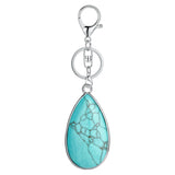 Natural Stone Teardrop Bezel Wrapped Key Chain, Water‑Drop Shaped Gem Charm Chakra Reiki Healing Crystal Keyring for Bag Accessory
