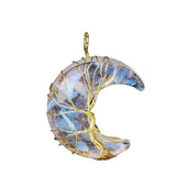 Celestial Wire Wrapped Tree of Life Moon Necklace • Resin Crystal Chip Crescent Charm • Goddess Wiccan Spiritual Healing Jewelry Gift