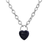 Natural Crystal Heart Lock Pendant Necklace, Gemstone Love Charm with Alloy Chain for Men & Women