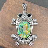 Antique Silver Frog Pendant Inlaid Natural Crystal Cabochon, Multi Gemstone Animal Totem Charm for Trendy Women Necklace DIY Jewelry Making