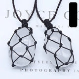 Natural Crystal Woven Net Necklace  Adjustable Braided Cord Stone Holder Pendant, Handmade Netted Cage for Tumbled Gemstone Reiki Healing Jewelry