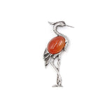 Antique Silver Red Crowned Crane Brooch Pendant Inlaid Natural Crystal Oriental Lucky Bird 2 In 1 Brooch & Necklace Gemstone Jewelry for Women