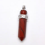 Natural Crystal Hexagonal Point Pendant, Chakra Stone Bead Top Double‑Stone Necklace Charm Reiki Healing Crystal Pendant for Jewelry Making