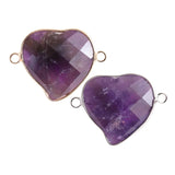 25mm Faceted Heart Gemstone Connector | Silver-Plated Brass Edge Double Loop Link for Jewelry Making