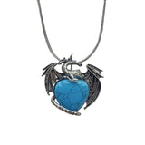 Vintage Silver Alloy Dragon Heart Crystal Necklace | Natural Gemstone Mythical Pterosaur Pendant with Chain for Weddings, Parties, Cosplay
