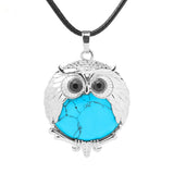 Silver Owl Gemstone Necklace 45CM Black Cord #SN1758 -28X36mm Bird Pendant Choker Jewelry