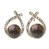 Natural Gemstone Crystal Stud Earrings 18K Gold Plated Cross Hoop Drop Earrings with Zirconia Minimalist Elegant Korean Style Crystal Jewelry