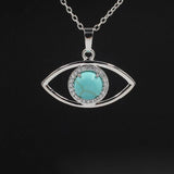 Natural Stone Eye Pendant Necklace Dainty for Girls Women Silver Oval Quartz Crystal Healing Chakra Jewelry