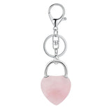 Natural Crystal Heart Lock Keychain, Peach Heart Crystal Bag Charm for Couples