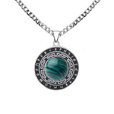 Retro Viking Rune Pendant Necklace - Stainless Steel Goldstone Amulet - Nordic Futhark Circle Jewelry for Men & Women