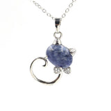 Crystal Lovely Cat Pendant Necklace birthday gift Handmade Cat Stone Pendant Necklace for Women, Healing Crystal Amulet Cat