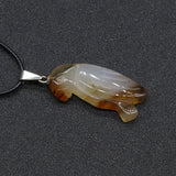 Hand Carved Natural Crystal Parrot Pendant Necklace, Multi Gemstone Bird Spirit Animal Reiki Healing Stone Amulet with Black Wax Cord Lucky Charm