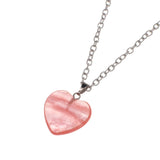 Natural Polished Heart‑Shaped Gemstone Pendant Necklace, Multi‑Variety Crystal Heart Charm with Silver Plated Chain, Reiki Chakra Healing Stone Love Heart Necklace for Women