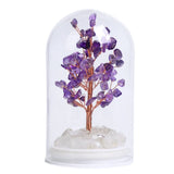 Natural Crystal Tree in Glass Bottle | Feng Shui Gemstone Money Tree with Wood Base & LED Light for Home Decoration Gift